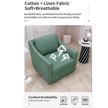 360 Degree Swivel Armchair in teal cotton-linen fabric with brass nail detailing, accent chair on Tampa Home & Garden Store