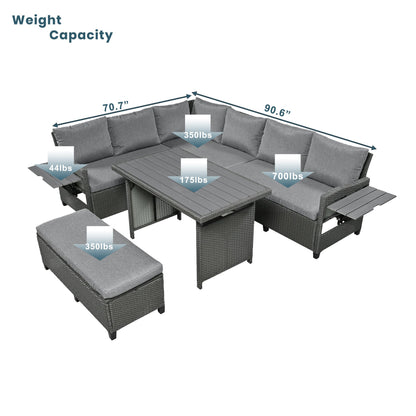 Tomax 5-Piece Outdoor Patio Rattan Sofa Set with gray cushions and coffee table on Tampa Home & Garden Store