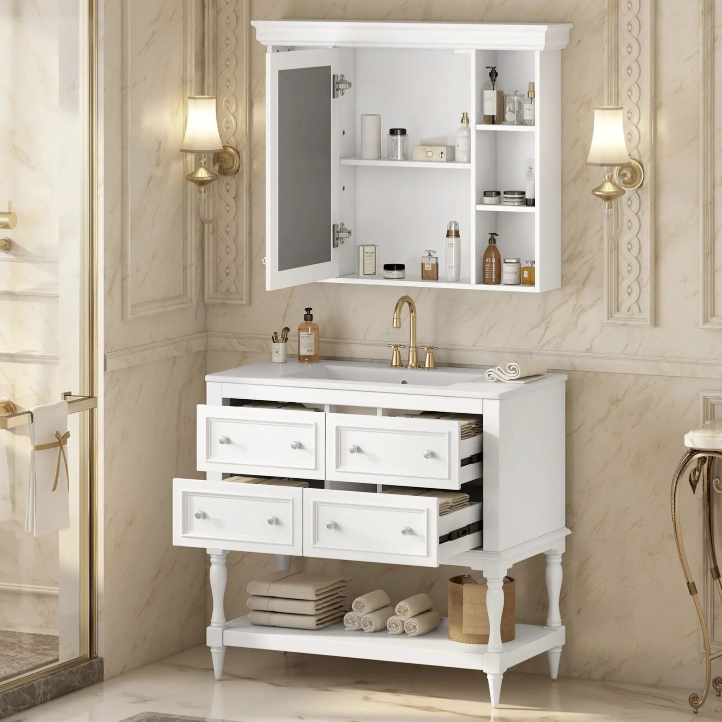 Bathroom Vanity With Medicine Cabinet and Drawers