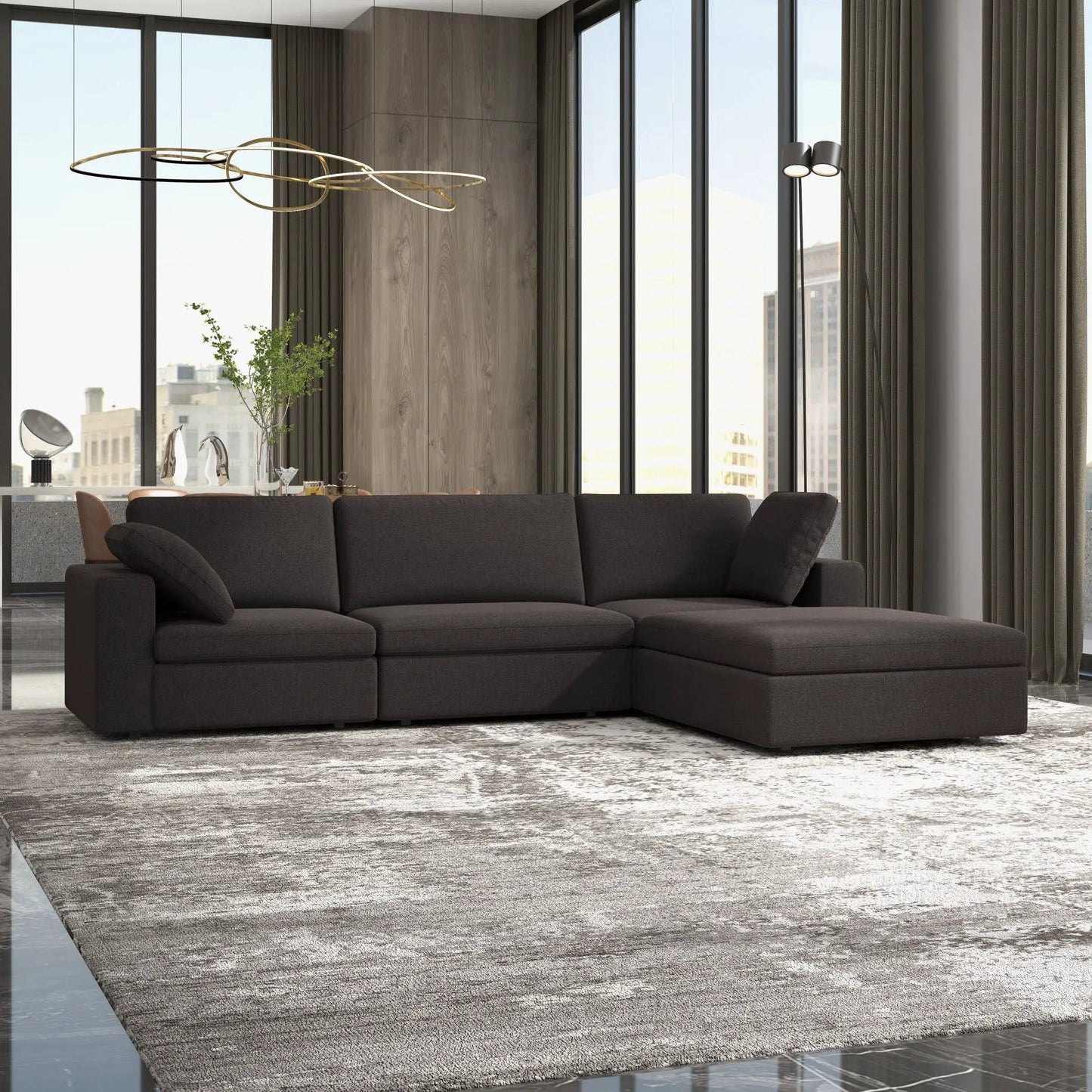 Cecilia Modular Corner Sectional Sofa in charcoal fabric, L-shaped, Unique Piece Furniture on Tampa Home & Garden Store