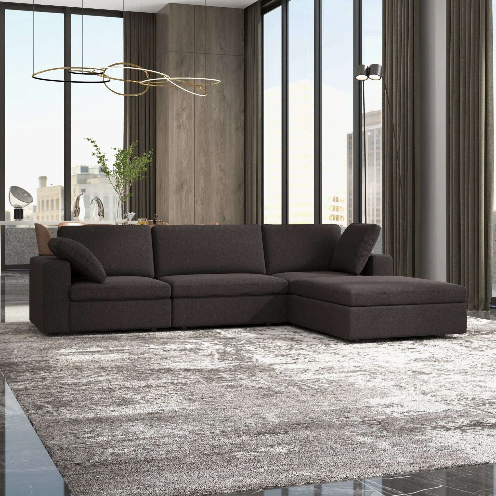 Cecilia Modular Corner Sectional Sofa in charcoal fabric, L-shaped, Unique Piece Furniture on Tampa Home & Garden Store