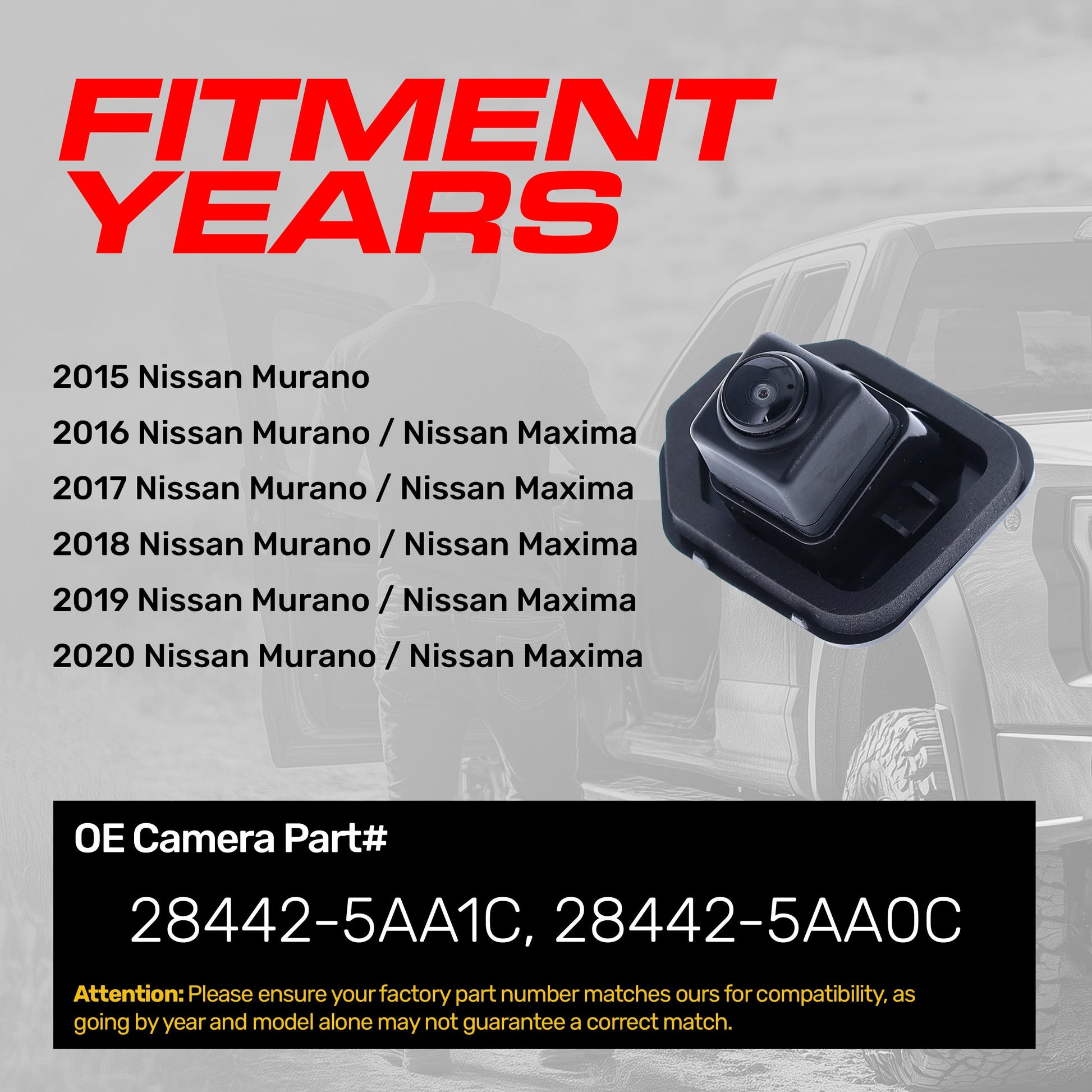 Master Tailgaters OE backup camera for Nissan Murano 2015–2020; Maxima 2016–2020, black housing on Tampa Home & Garden Store