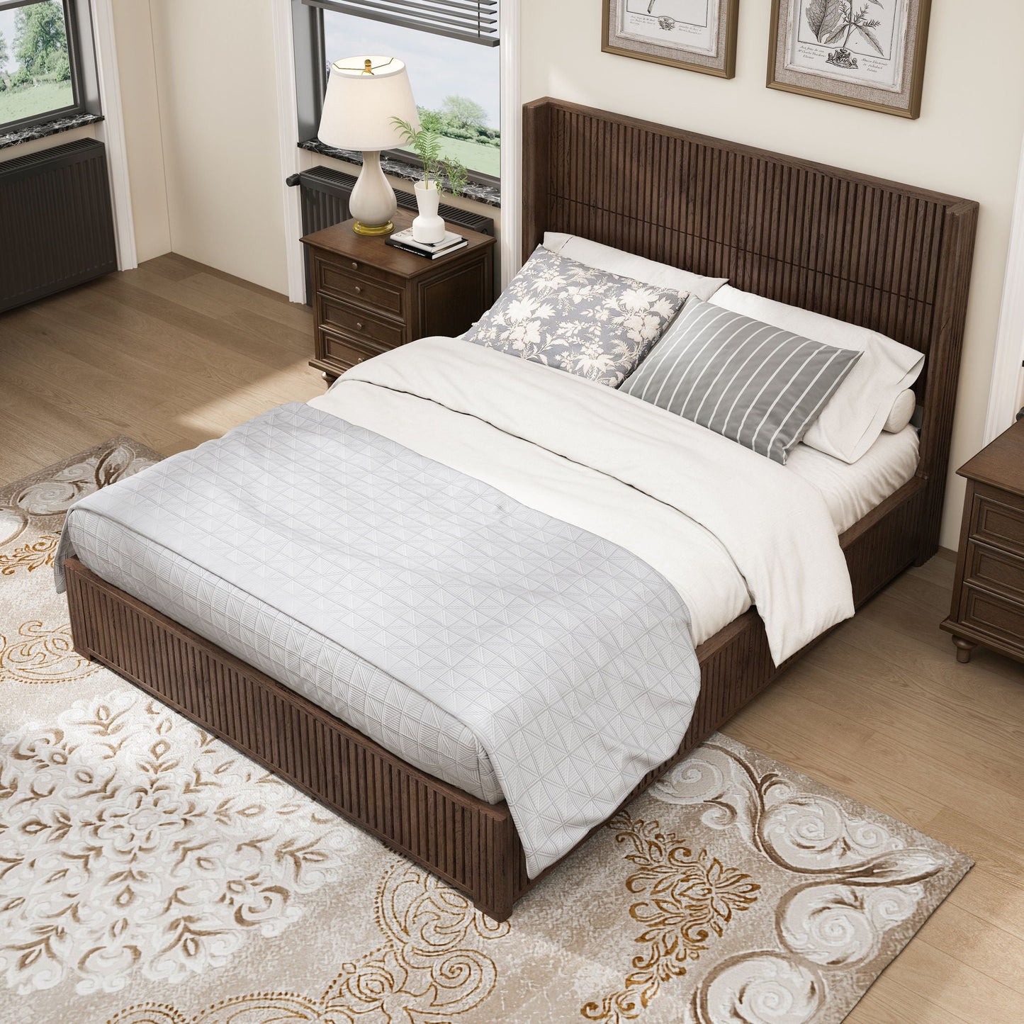 Modern Platform Bed Frame with Tall Headboard