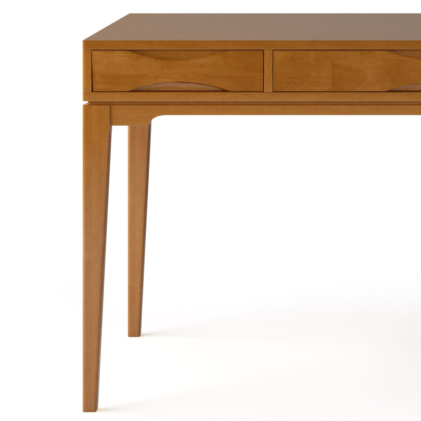 Harper Handcrafted Desk two-drawer writing desk in warm honey wood with curved fronts on Tampa Home & Garden Store
