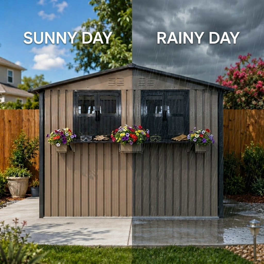 Outdoor Metal Storage Shed with Window and Rack