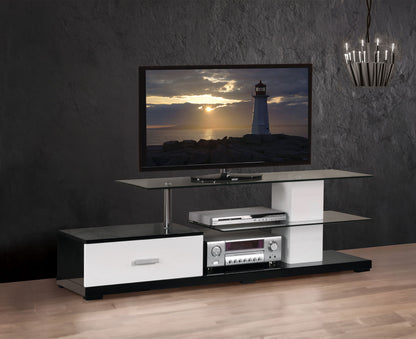Ivana TV Stand White/Black two-tone with glass top and media shelf on Tampa Home & Garden Store