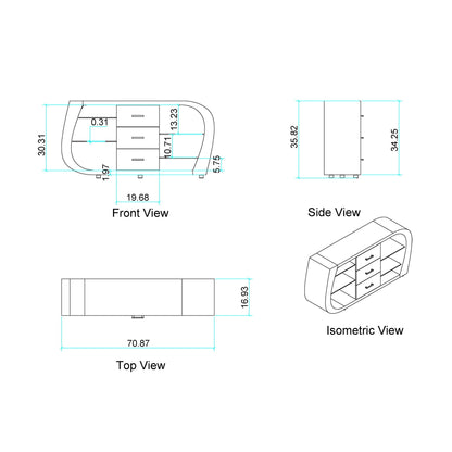 Anne Buffet with Ample Storage White Gray, multi-drawer storage with curved ends isometric view on Tampa Home & Garden Store