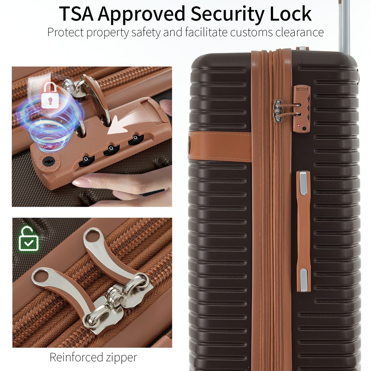 4 piece luggage set in coffee color with ABS hard shell, TSA lock, spinner wheels on Tampa Home & Garden Store