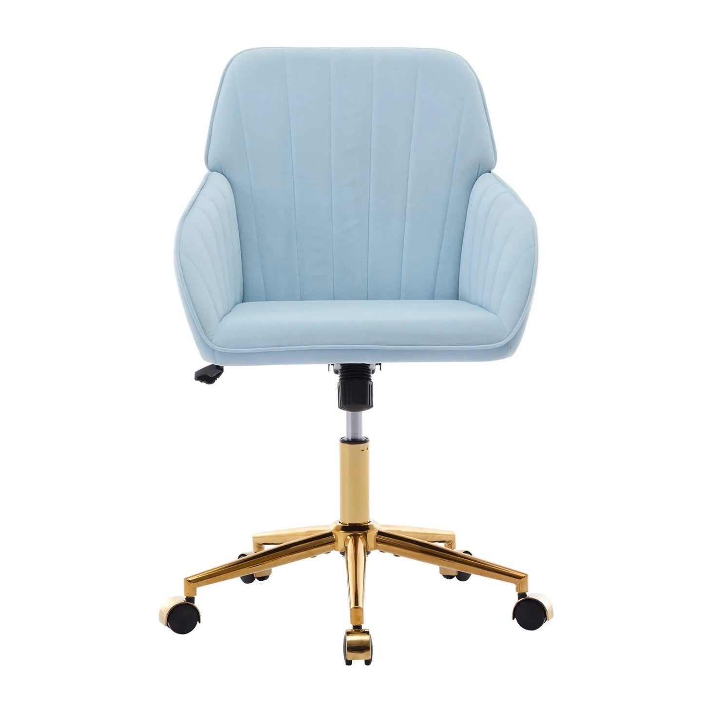Adjustable ergonomic swivel chair in light blue with gold base by Unique Piece Furniture on Tampa Home & Garden Store