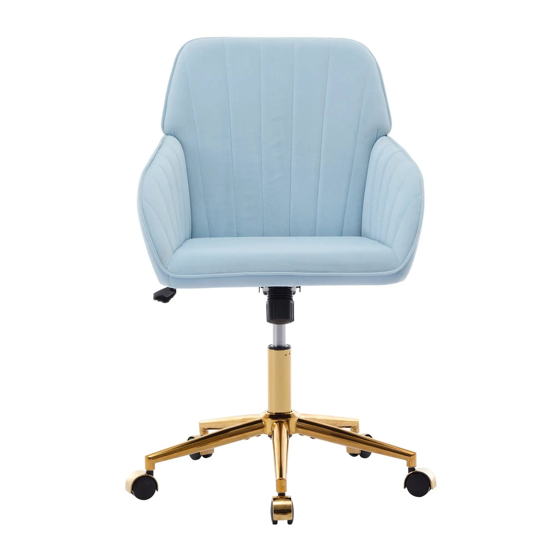 Adjustable ergonomic swivel chair in light blue with gold base by Unique Piece Furniture on Tampa Home & Garden Store