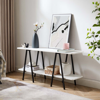 Modern console table with carbon steel legs, white top and black frame by HouseOfZazla on Tampa Home & Garden Store
