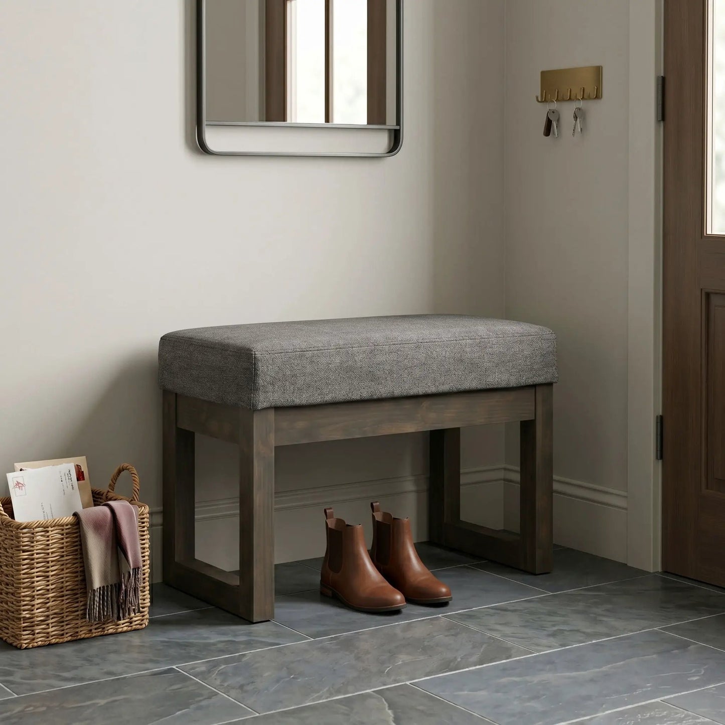 Milltown Upholstered Ottoman Bench With Driftwood