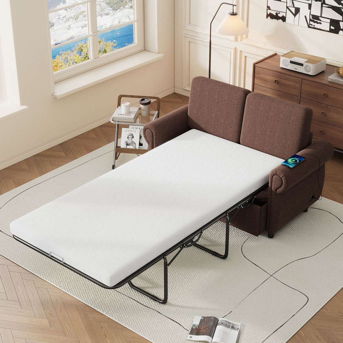 Pull Out Sofa Bed With Twin Memory Foam Mattress