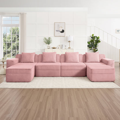 Modular 4 Seat U Shape Sectional Boneless Sofa pink corduroy by HouseOfZazla on Tampa Home & Garden Store