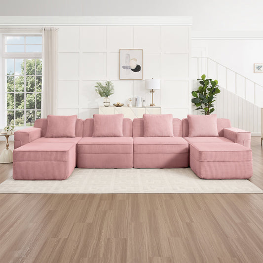 Modular 4 Seat U Shape Sectional Boneless Sofa pink corduroy by HouseOfZazla on Tampa Home & Garden Store