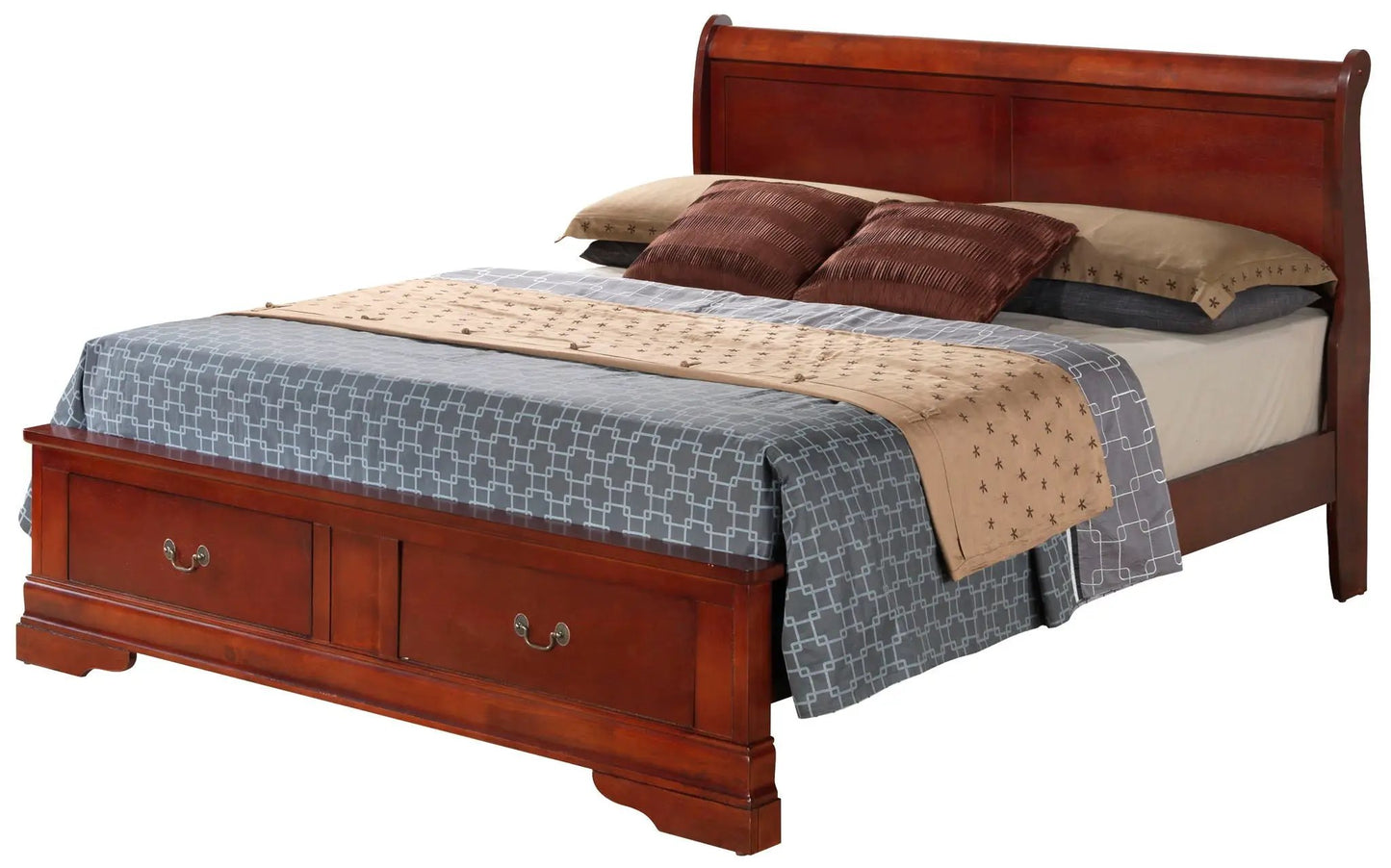 Upholstered Sleigh Bed with Dovetail Drawers