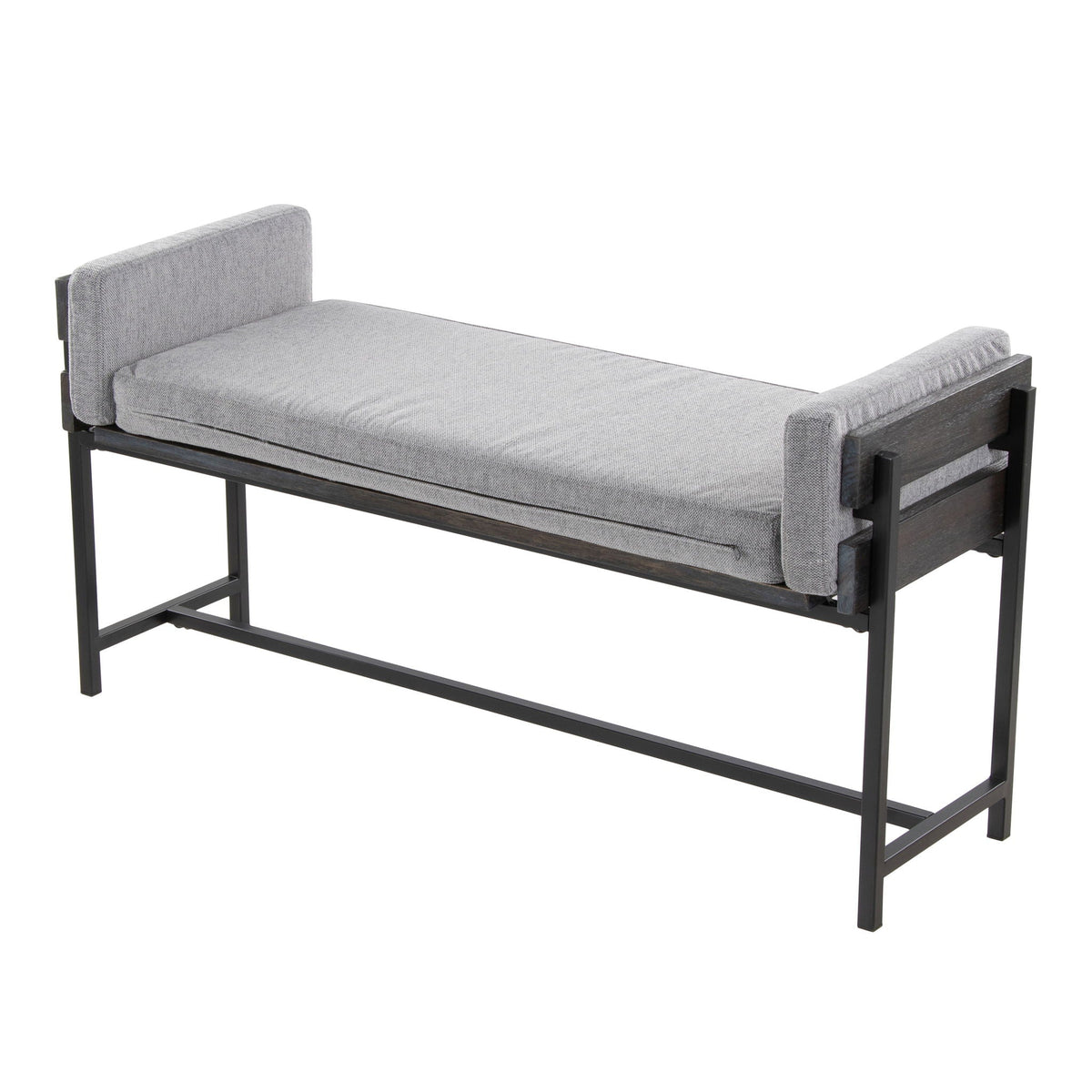 Farmhouse Luxe Upholstered Bench with Wood Panel Accent gray fabric by HouseOfZazla on Tampa Home & Garden Store