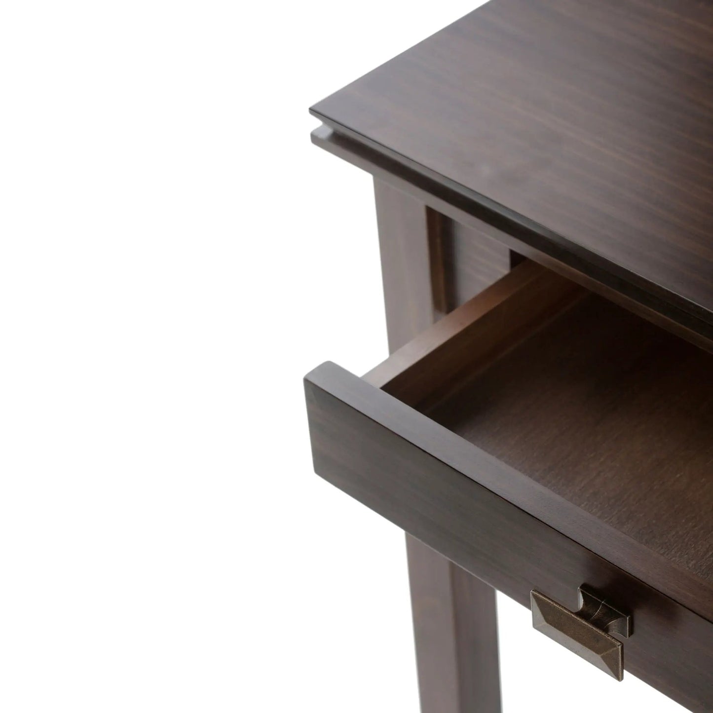 Artisan Handcrafted Console Sofa Table dark wood finish brass drawer pull Unique Piece Furniture on Tampa Home & Garden Store