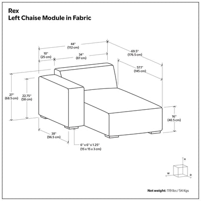 Rex Modern Asymmetrical Chaise Sofa Module