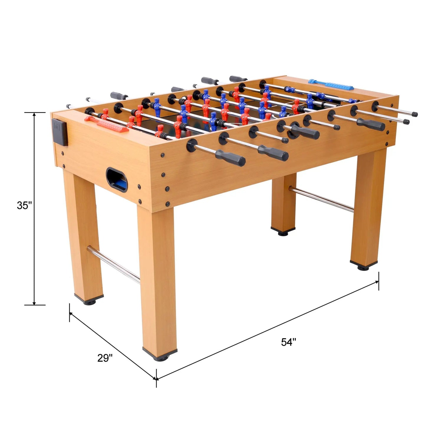 Hurricane foosball table wood cabinet, chrome rods, red and blue players on Tampa Home & Garden Store