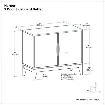Walnut Brown 2-Door Sideboard Buffet Harper with Adjustable Shelves by HouseOfZazla on Tampa Home & Garden Store