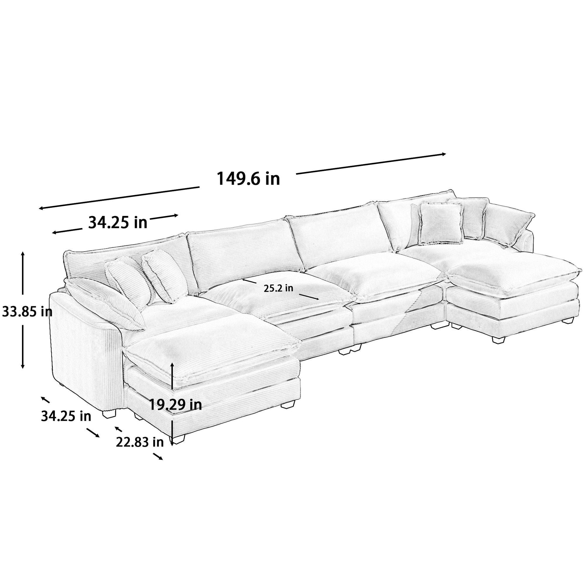 HouseOfZazla modern oversized modular cushion sofa with ottoman, low back 2-piece set on Tampa Home & Garden Store