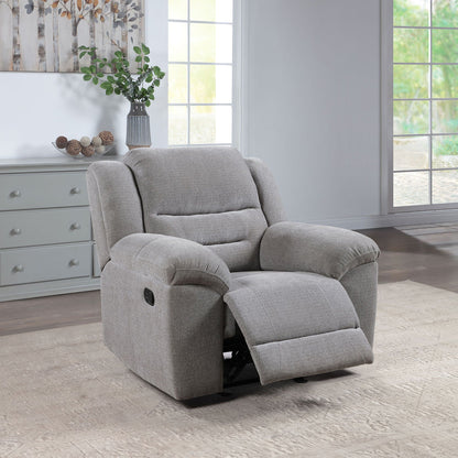Sebring gray upholstered glider recliner chair with manual recline and smooth gliding motion on Tampa Home & Garden Store