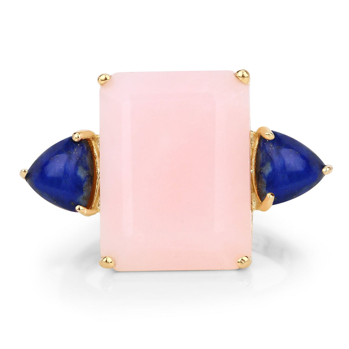 Ring 12.18ct genuine pink opal centerpiece with blue lapis side stones in gold setting on Tampa Home & Garden Store