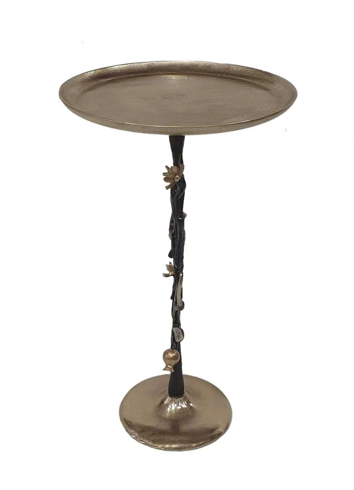 End Table black and gold aluminum with pomegranate design accents on Tampa Home & Garden Store