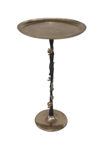 End Table black and gold aluminum with pomegranate design accents on Tampa Home & Garden Store