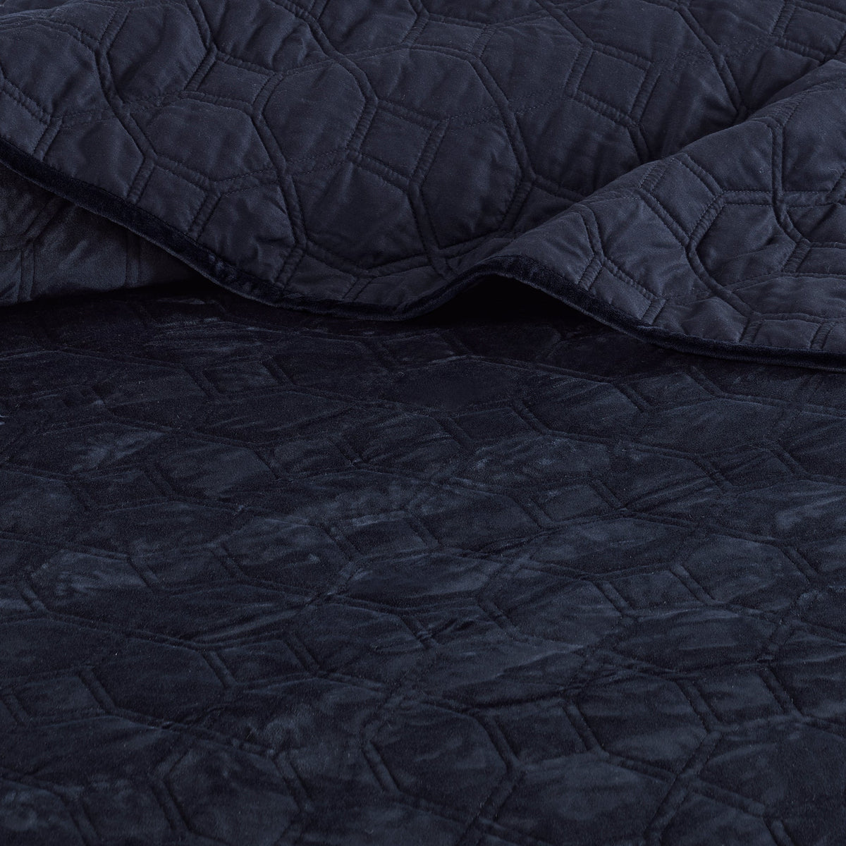 Navy Velvet King/Cal King Quilt Set with geometric stitching 3-piece by HouseOfZazla on Tampa Home & Garden Store