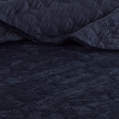 Navy Velvet King/Cal King Quilt Set with geometric stitching 3-piece by HouseOfZazla on Tampa Home & Garden Store