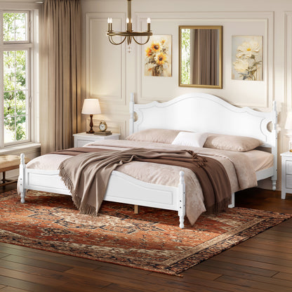 Retro King Wooden Platform Bed with Headboard