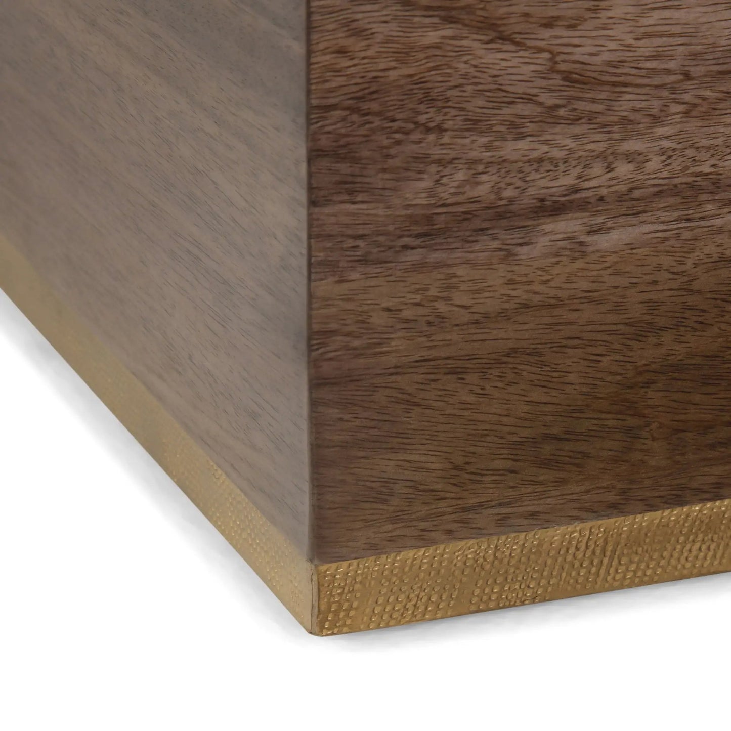 Abba handcrafted coffee table, two-tone wood with brass edge, by Unique Piece Furniture on Tampa Home & Garden Store