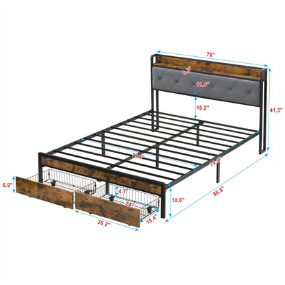 Modern Bed Frame With Led Lights and Storage