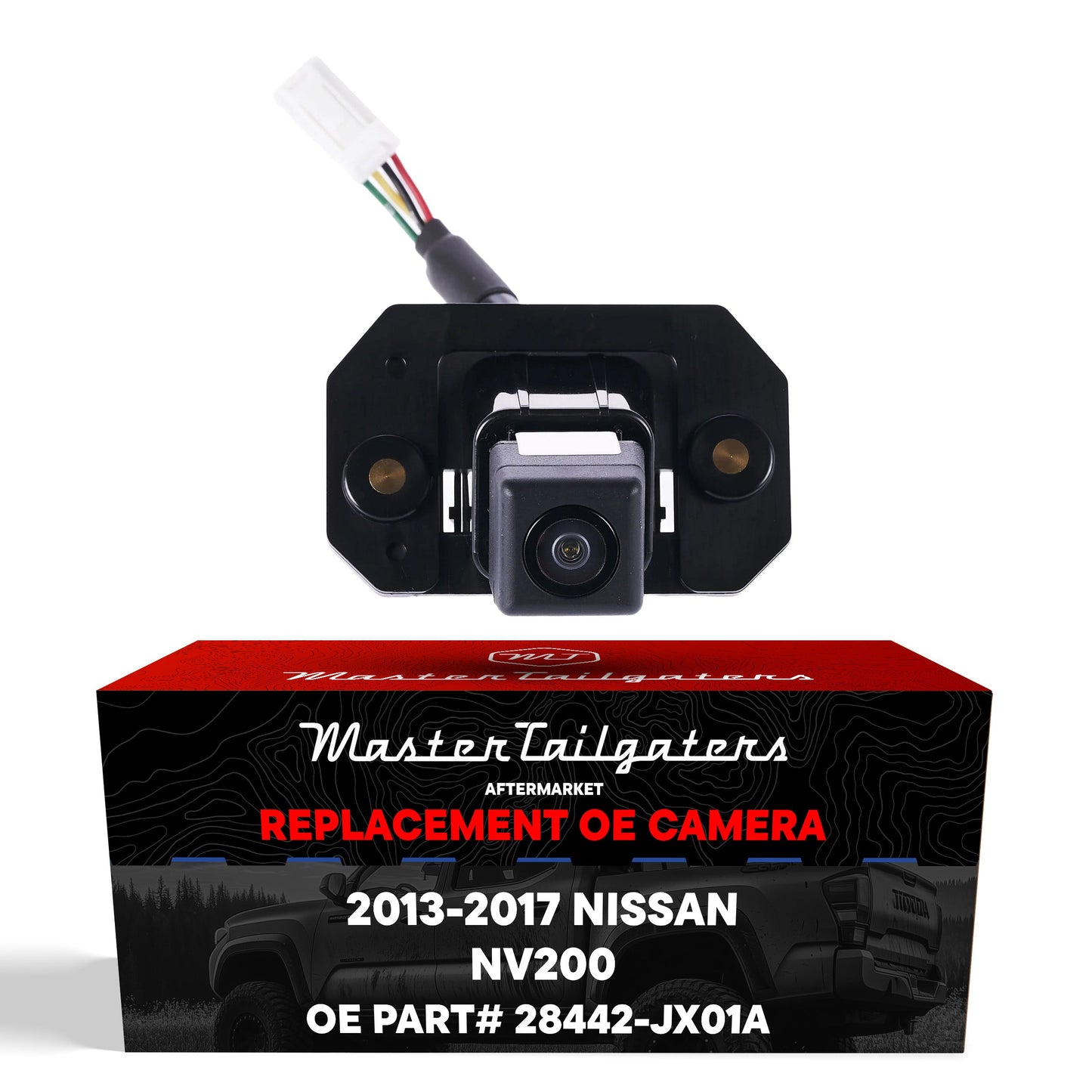 Master Tailgaters Nissan NV200 OEM backup camera with black housing and multicolor wiring on Tampa Home & Garden Store