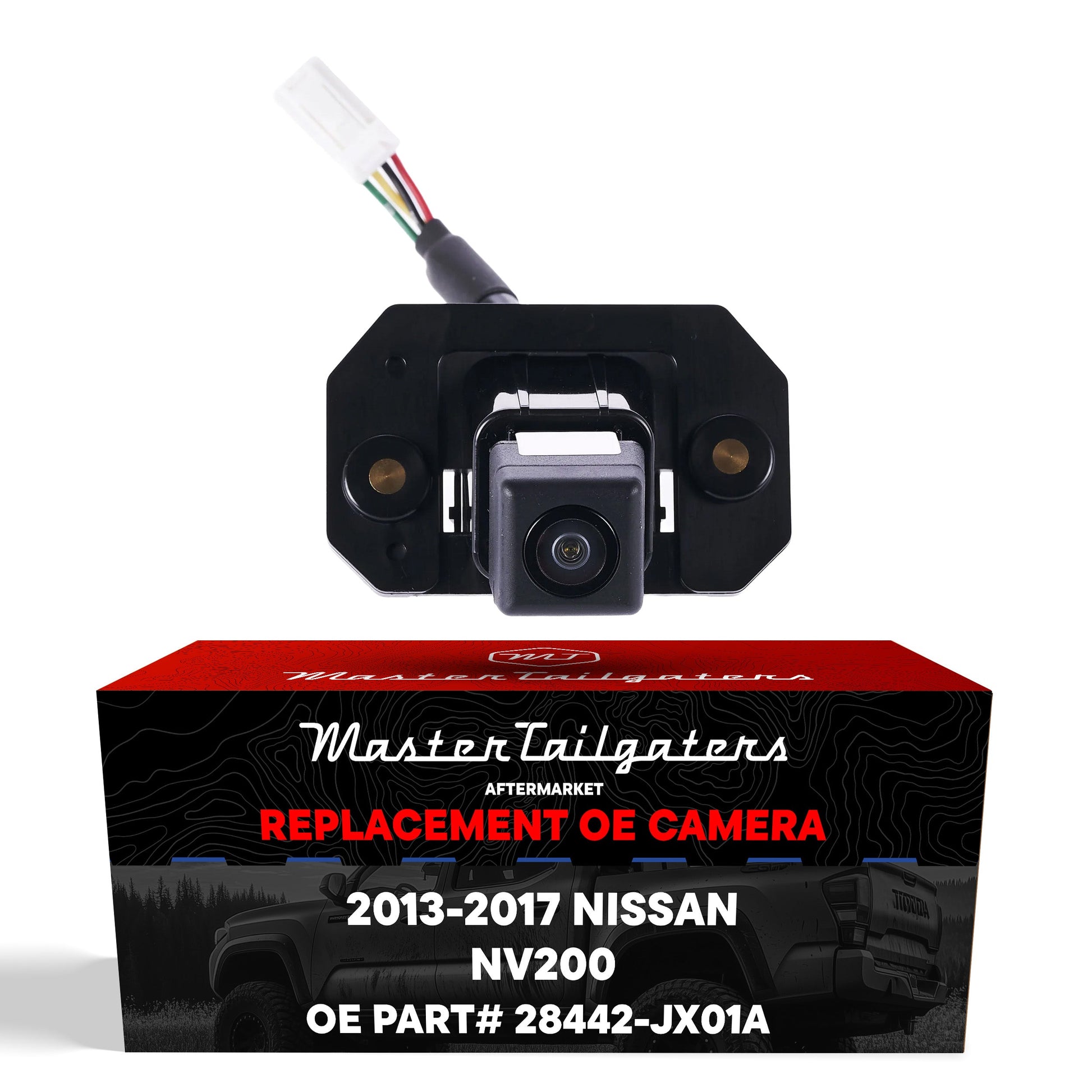 Master Tailgaters Nissan NV200 OEM backup camera with black housing and multicolor wiring on Tampa Home & Garden Store