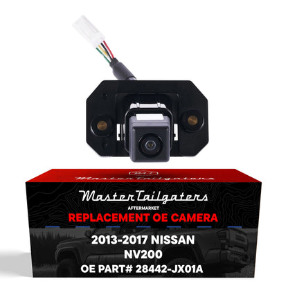 Master Tailgaters Nissan NV200 OEM backup camera with black housing and multicolor wiring on Tampa Home & Garden Store