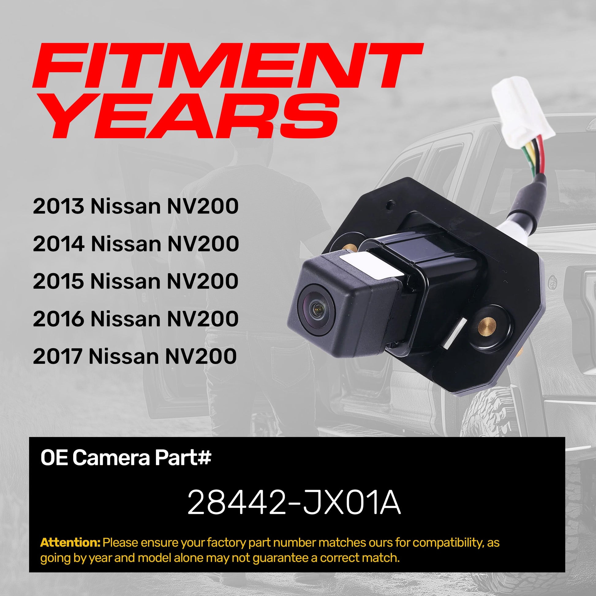 Master Tailgaters OEM backup camera for 2013-2017 Nissan NV200 with black housing on Tampa Home & Garden Store