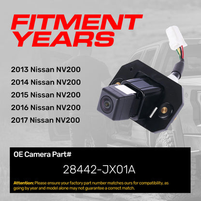 Master Tailgaters OEM backup camera for 2013-2017 Nissan NV200 with black housing on Tampa Home & Garden Store