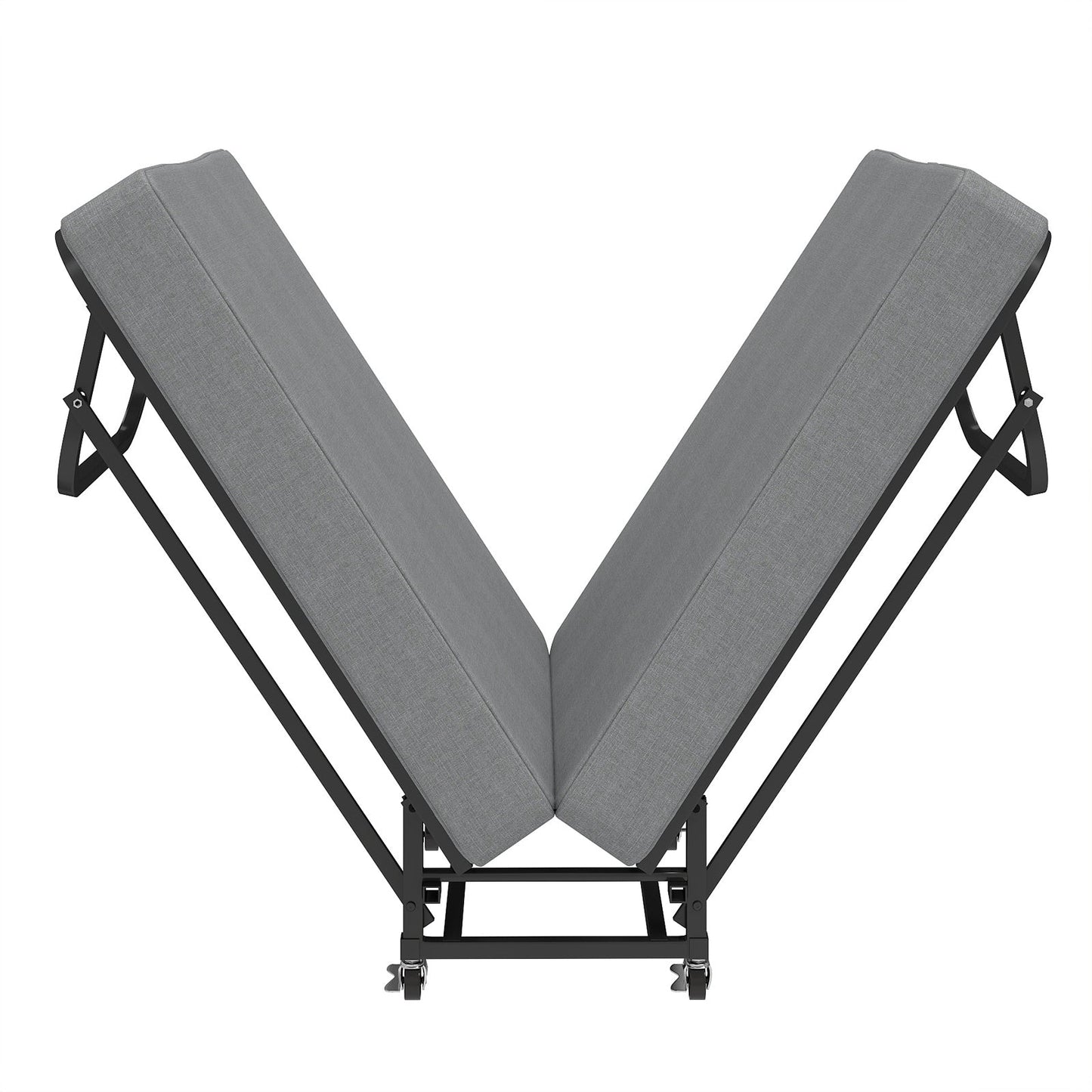 75in folding bed with memory foam mattress, grey fabric cushions and black metal frame by HouseOfZazla on Tampa Home & Garden Store