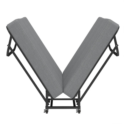 75in folding bed with memory foam mattress, grey fabric cushions and black metal frame by HouseOfZazla on Tampa Home & Garden Store