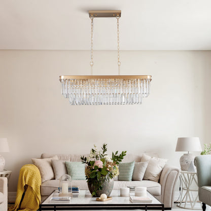 Rectangular crystal chandelier by HouseOfZazla with adjustable gold iron frame on Tampa Home & Garden Store