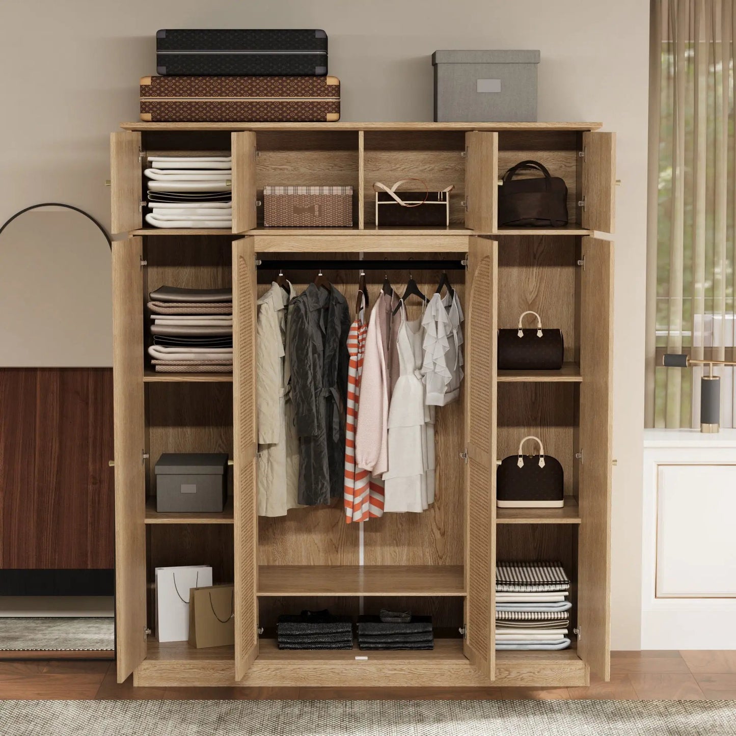 8-door wooden armoire wardrobe with adjustable shelves and hanging rod, Unique Piece Furniture on Tampa Home & Garden Store