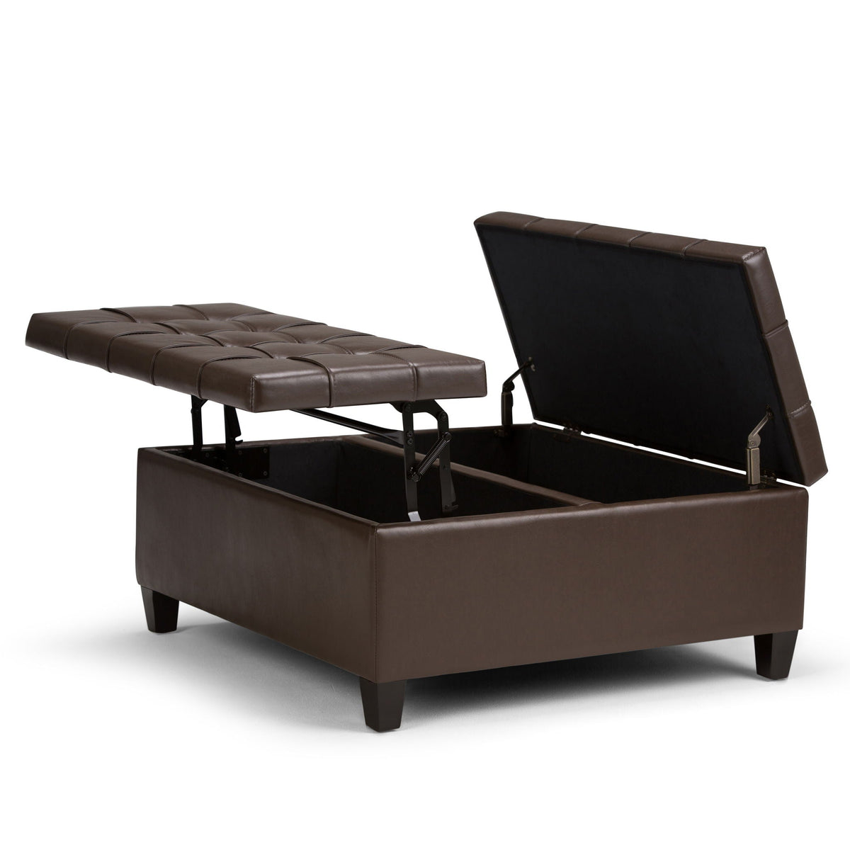 Harrison Tufted Lift Top Storage Ottoman in brown leather with hidden storage HouseOfZazla on Tampa Home & Garden Store