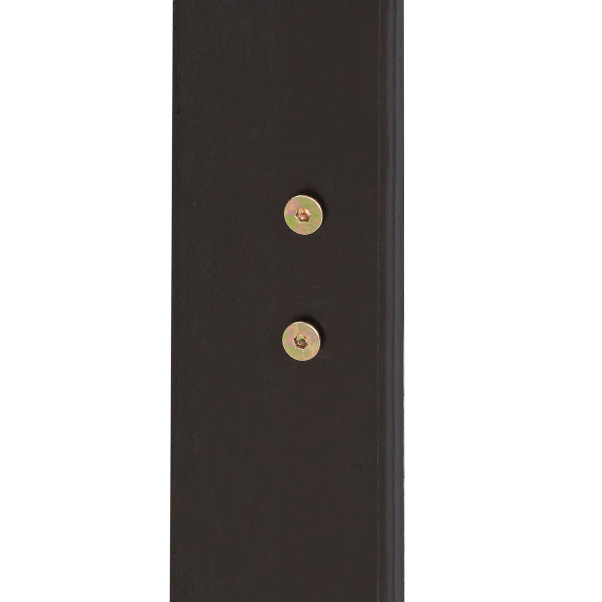 Queen platform bed post in black wood with visible bolts and washers on Tampa Home & Garden Store