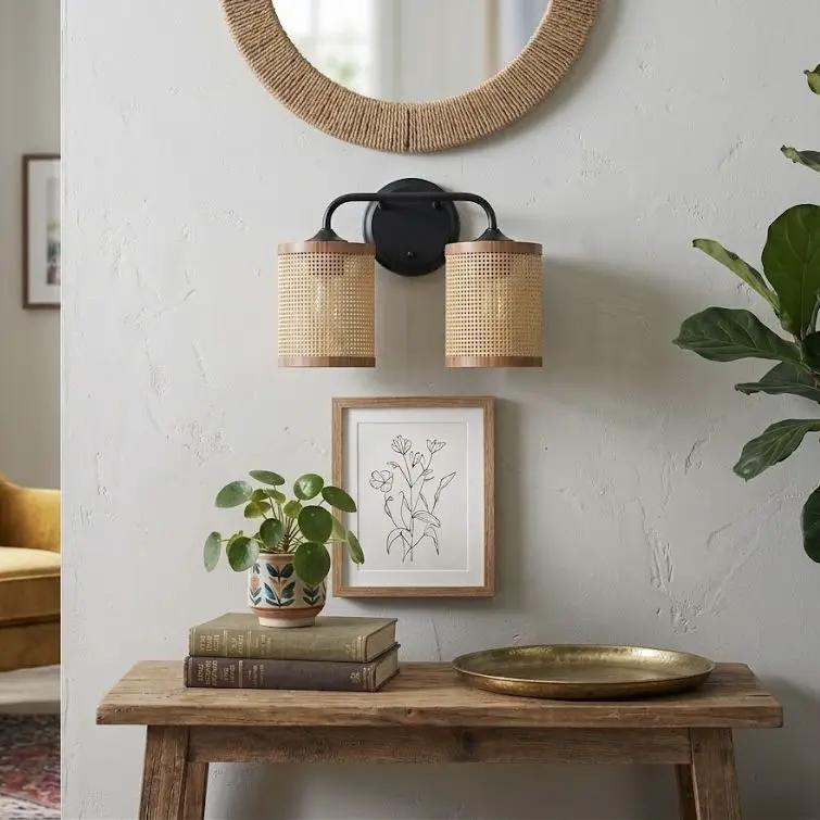 Quell Double Light Vanity with Natural Shade Lamp
