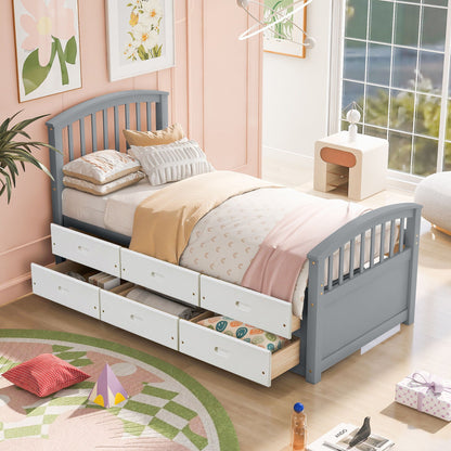 Platform storage bed solid wood bed in blue-gray with 6 under-bed drawers by HouseOfZazla on Tampa Home & Garden Store