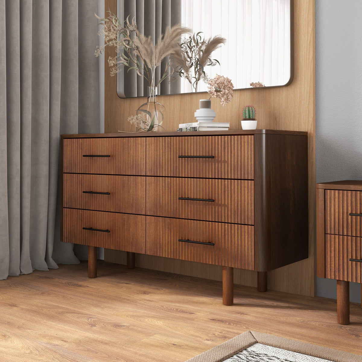 Brown 6-Drawer Dresser with Walnut Finish - Solid Wood by HouseOfZazla on Tampa Home & Garden Store