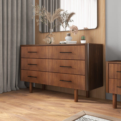Brown 6-Drawer Dresser with Walnut Finish - Solid Wood by HouseOfZazla on Tampa Home & Garden Store